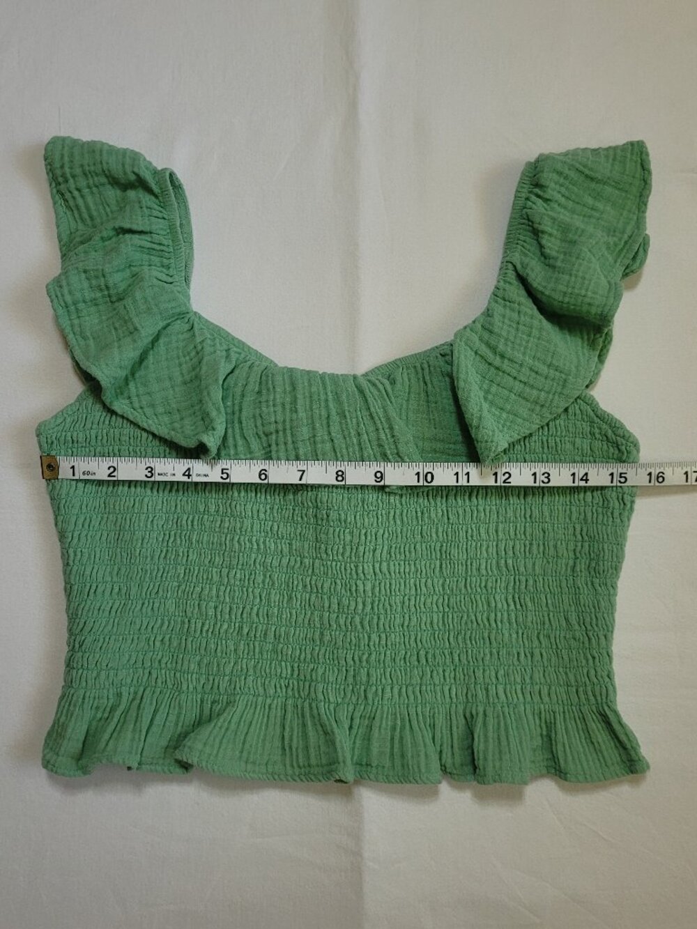 American Eagle Smocked Ruffle Crop Top Tank Medium Green Boho Chic Y2K - Picture 6 of 8